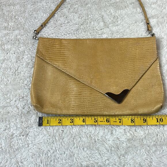Vintage 80s Mr. M of New York Faux snakeskin yellow envelope shoulder bag purse - Picture 4 of 10